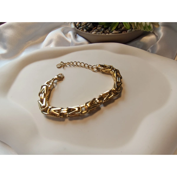 316L Çelik Ayarlanabilir Zincir Bileklik, 17-23 cm, Kral Zincir Model, Kadın-Erkek Aksesuar, Gold Kaplama, Paslanmaz, Euro Aksesuar