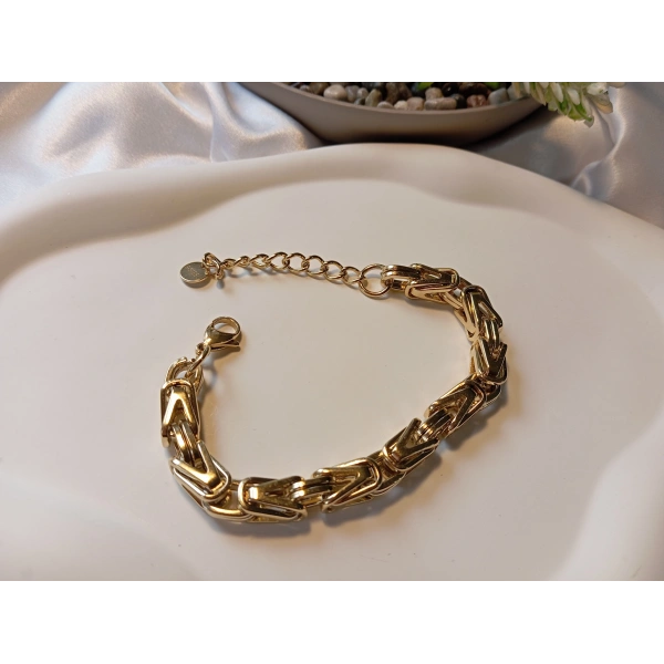 316L Çelik Ayarlanabilir Zincir Bileklik, 17-23 cm, Kral Zincir Model, Kadın-Erkek Aksesuar, Gold Kaplama, Paslanmaz, Euro Aksesuar