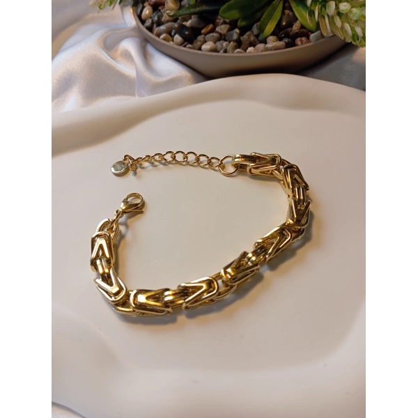 316L Çelik Ayarlanabilir Zincir Bileklik, 17-23 cm, Kral Zincir Model, Kadın-Erkek Aksesuar, Gold Kaplama, Paslanmaz, Euro Aksesuar