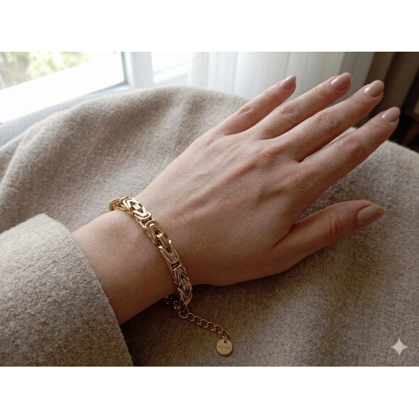 316L Çelik Ayarlanabilir Zincir Bileklik, 17-23 cm, Kral Zincir Model, Kadın-Erkek Aksesuar, Gold Kaplama, Paslanmaz, Euro Aksesuar