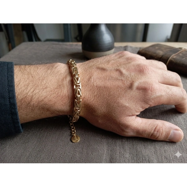 316L Çelik Ayarlanabilir Zincir Bileklik, 17-23 cm, Kral Zincir Model, Kadın-Erkek Aksesuar, Gold Kaplama, Paslanmaz, Euro Aksesuar