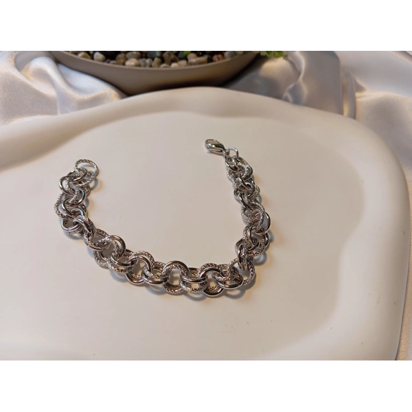 Xuping 19cm Gümüş Kaplama Özel Dokulu Halka Bileklik - Euro Aksesuar