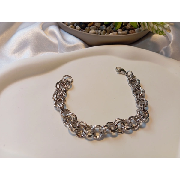Xuping 19cm Gümüş Kaplama Özel Dokulu Halka Bileklik - Euro Aksesuar