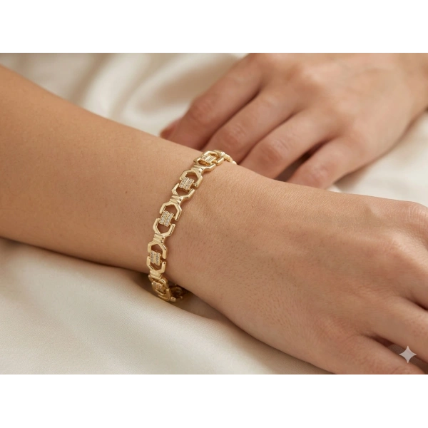 Xuping 14K Altın Kaplama Taşlı Kadın Bileklik - 16,5 - 17,5 cm Ayarlanabilir