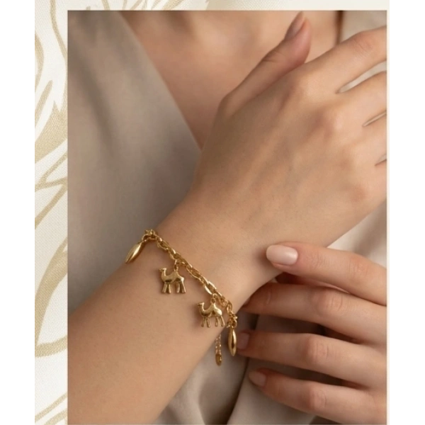 Euro Aksesuar 14 Ayar Altın Kaplama Deve Figürlü 316L Çelik Şans Bilekliği