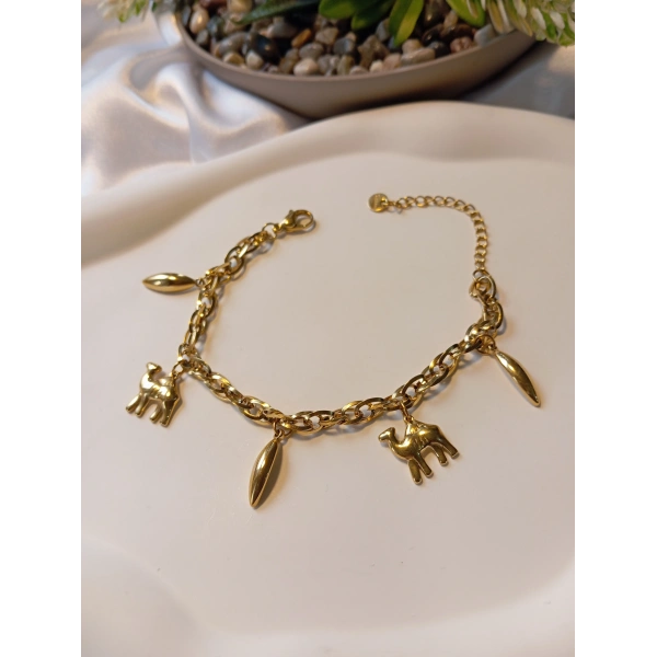 Euro Aksesuar 14 Ayar Altın Kaplama Deve Figürlü 316L Çelik Şans Bilekliği