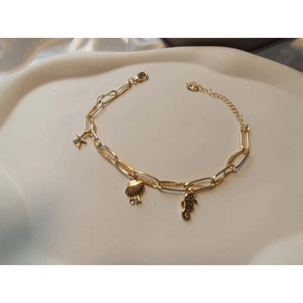 Euro Aksesuar 14 Ayar Altın Kaplama Deniz Esintisi Çelik Şans Bilekliği