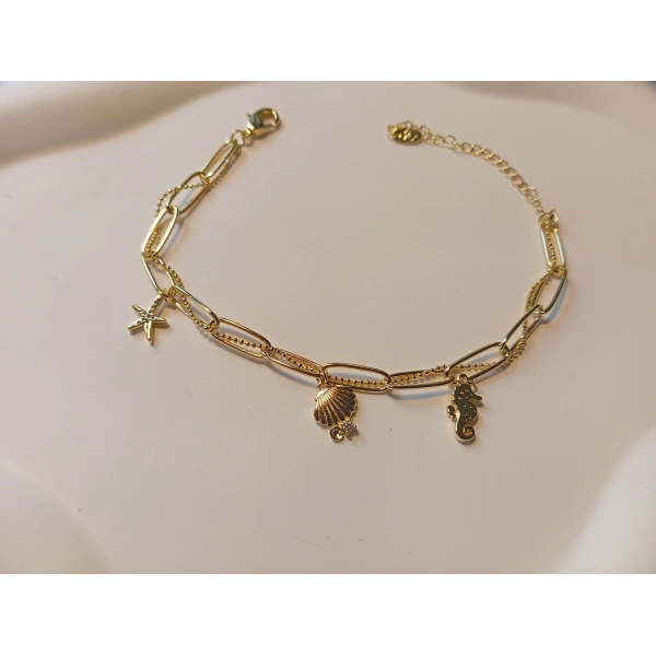 Euro Aksesuar 14 Ayar Altın Kaplama Deniz Esintisi Çelik Şans Bilekliği