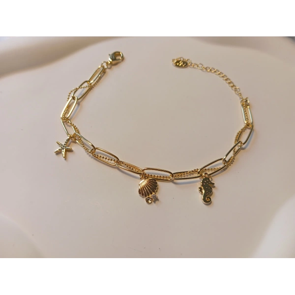 Euro Aksesuar 14 Ayar Altın Kaplama Deniz Esintisi Çelik Şans Bilekliği