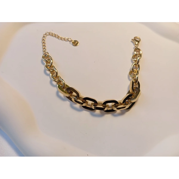 Euro Aksesuar 316L Paslanmaz Çelik 14 Ayar Altın Kaplama Unisex Bileklik (17-22 cm)