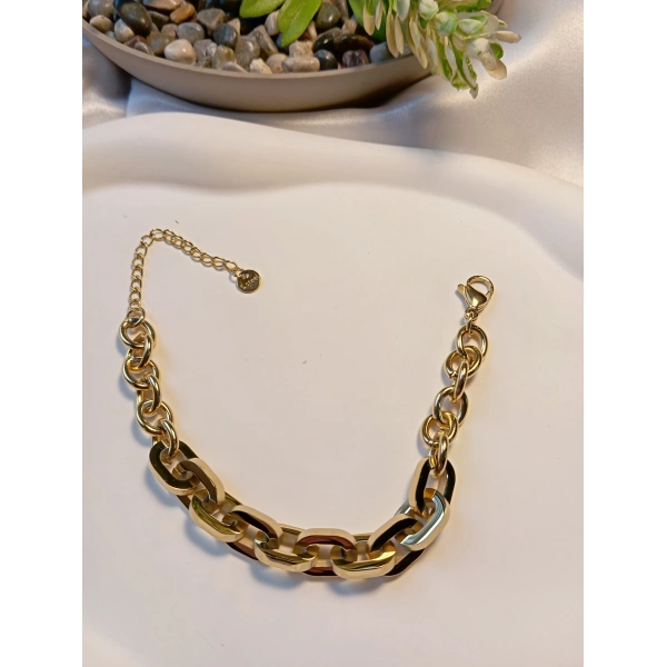 Euro Aksesuar 316L Paslanmaz Çelik 14 Ayar Altın Kaplama Unisex Bileklik (17-22 cm)