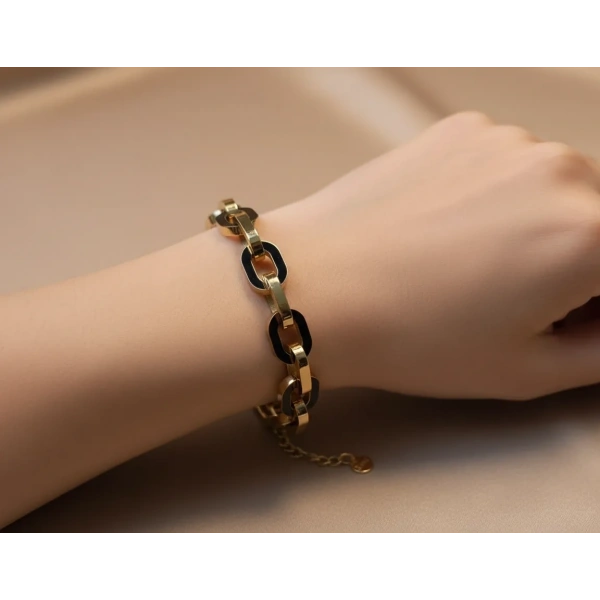 Euro Aksesuar 316L Paslanmaz Çelik 14 Ayar Altın Kaplama Unisex Bileklik (17-22 cm)