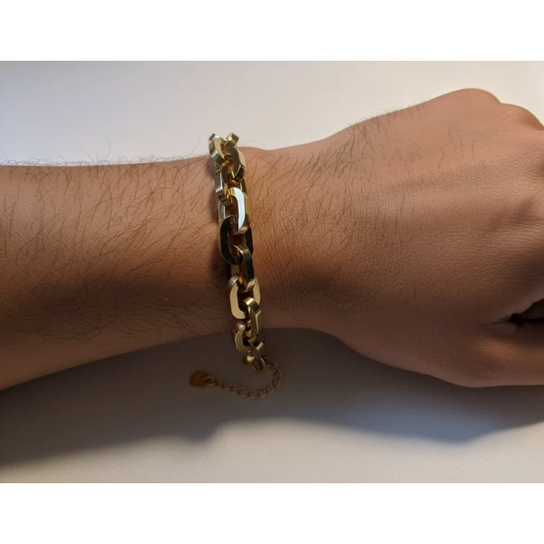 Euro Aksesuar 316L Paslanmaz Çelik 14 Ayar Altın Kaplama Unisex Bileklik (17-22 cm)