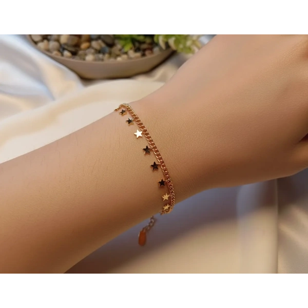 Yıldız Detaylı Xuping Jewelry Rose Gold Şans Bilekliği 17-22 cm