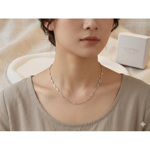 Xuping Jewelry 45 cm Gümüş Kaplama Fantezi Zincir Kolye - Euro Aksesuar