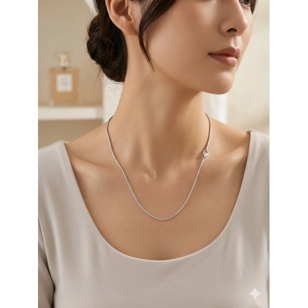 Euro Aksesuar Gümüş Kaplama İnce Snake (Yılan) Zincir Kolye - Zarafetin Simgesi