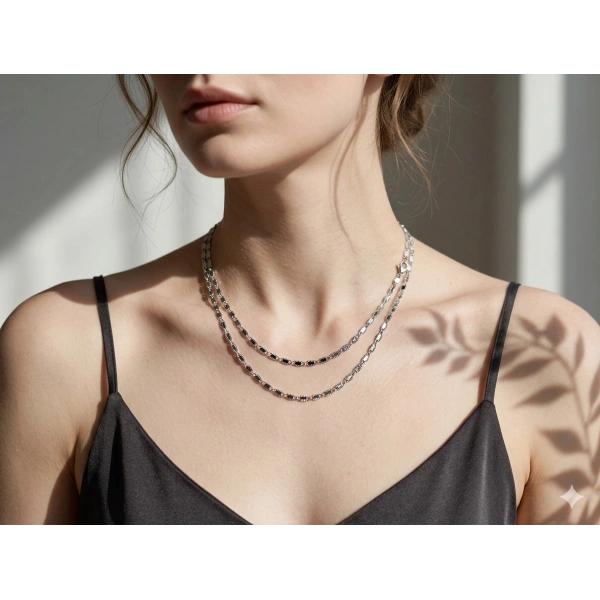 Euro Aksesuar Xuping Gümüş Renk Lazer Kesim 45 CM Kolye Zinciri