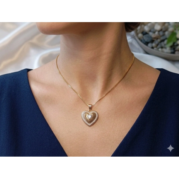 Xuping Jewelry Rose Gold Kalp Madalyon Kolye - 45 cm