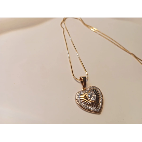 Xuping Jewelry Rose Gold Kalp Madalyon Kolye - 45 cm