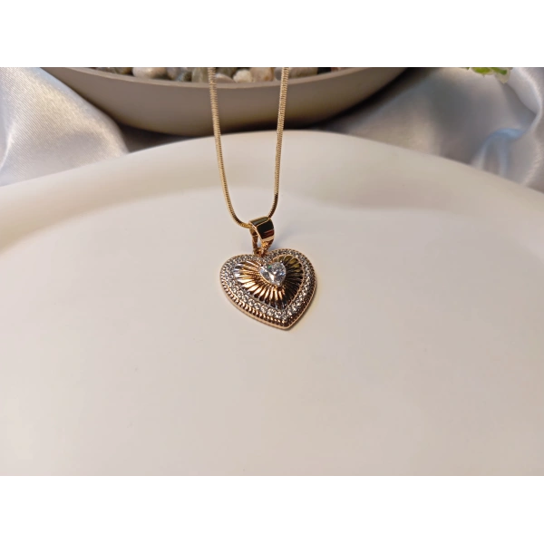 Xuping Jewelry Rose Gold Kalp Madalyon Kolye - 45 cm
