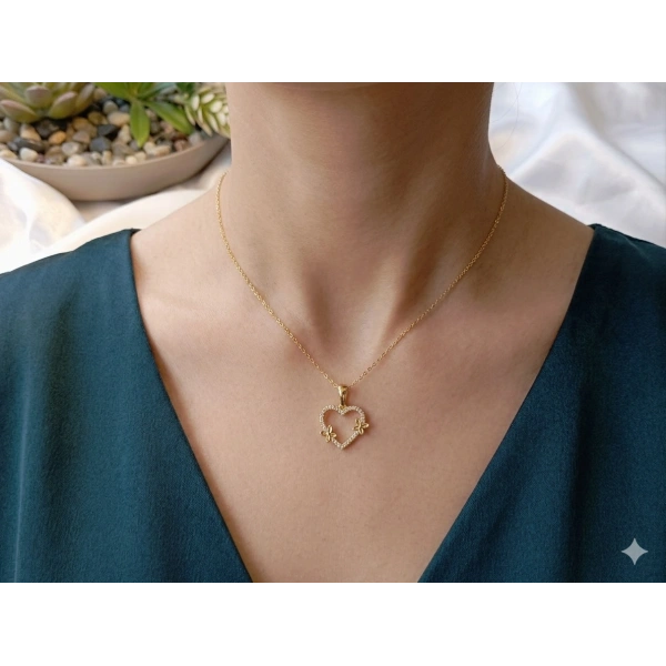 Xuping Jewelry 14 Ayar Gold Kaplama Kelebekli Kalp Kolye - 45 cm