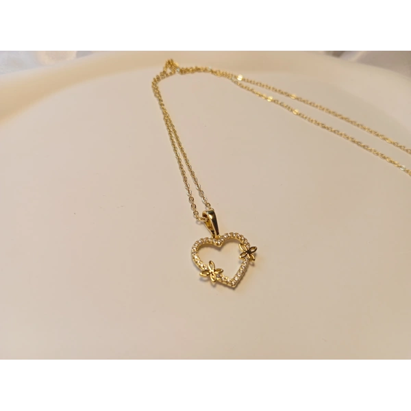 Xuping Jewelry 14 Ayar Gold Kaplama Kelebekli Kalp Kolye - 45 cm