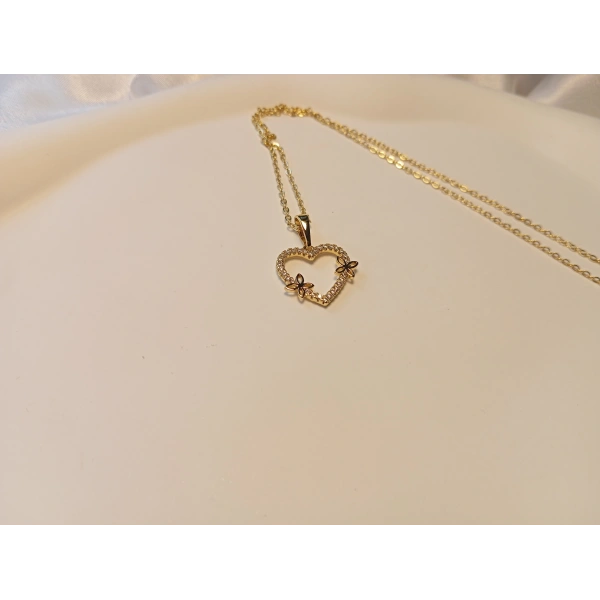 Xuping Jewelry 14 Ayar Gold Kaplama Kelebekli Kalp Kolye - 45 cm