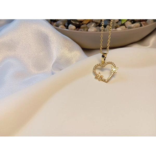 Xuping Jewelry 14 Ayar Gold Kaplama Kelebekli Kalp Kolye - 45 cm