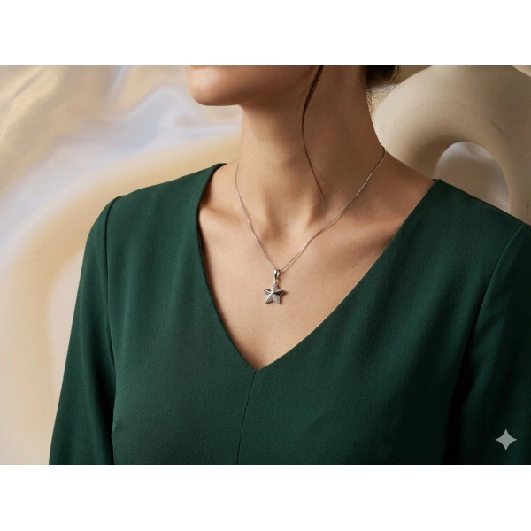 Xuping Jewelry Gümüş Renk Zirkon Taşlı Yıldız Kolye - 45 cm