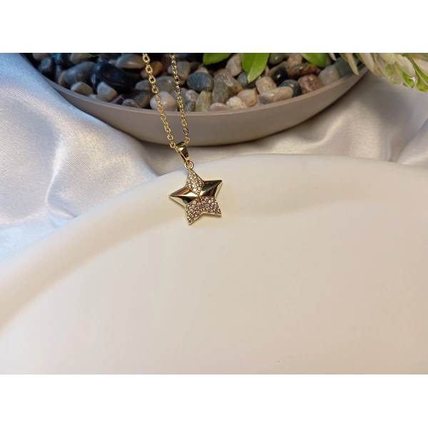Xuping Jewelry 14 Ayar Gold Kaplama Zirkon Taşlı Yıldız Kolye - 45 cm