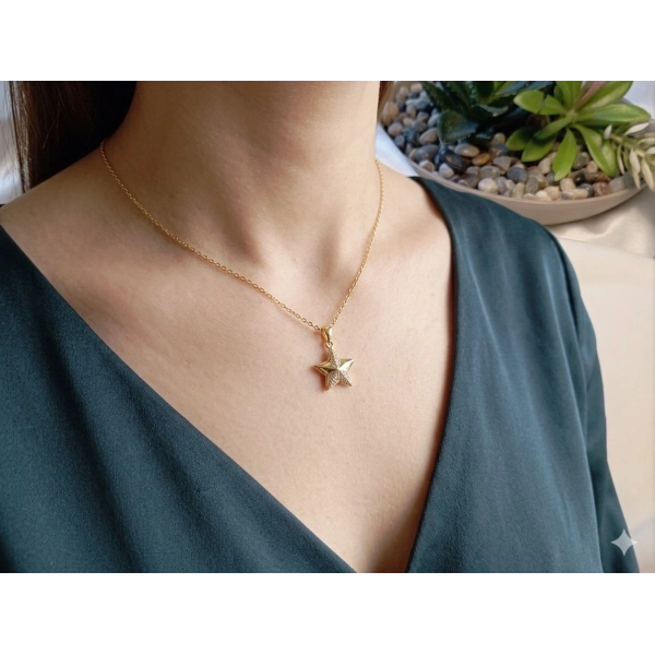 Xuping Jewelry 14 Ayar Gold Kaplama Zirkon Taşlı Yıldız Kolye - 45 cm