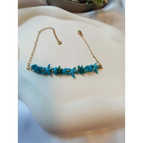 Euro Aksesuar Gold Kaplama Turkuaz Taşlı Deniz Yıldızı Çelik Halhal