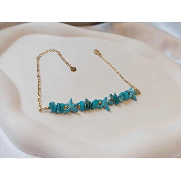 Euro Aksesuar Gold Kaplama Turkuaz Taşlı Deniz Yıldızı Çelik Halhal