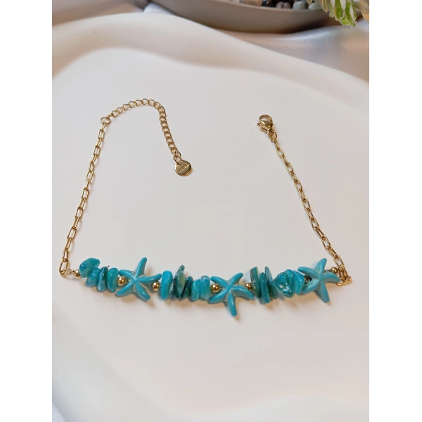 Euro Aksesuar Gold Kaplama Turkuaz Taşlı Deniz Yıldızı Çelik Halhal