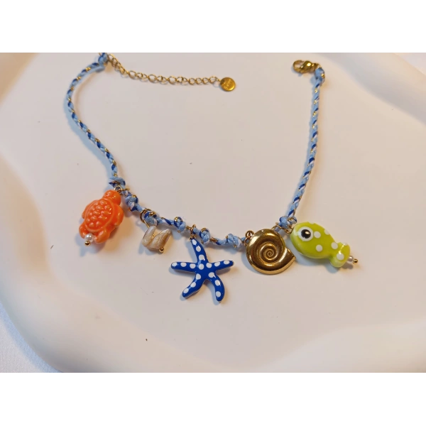 Euro Aksesuar Gold Çelik Marine Serisi Renkli Figürlü Halhal