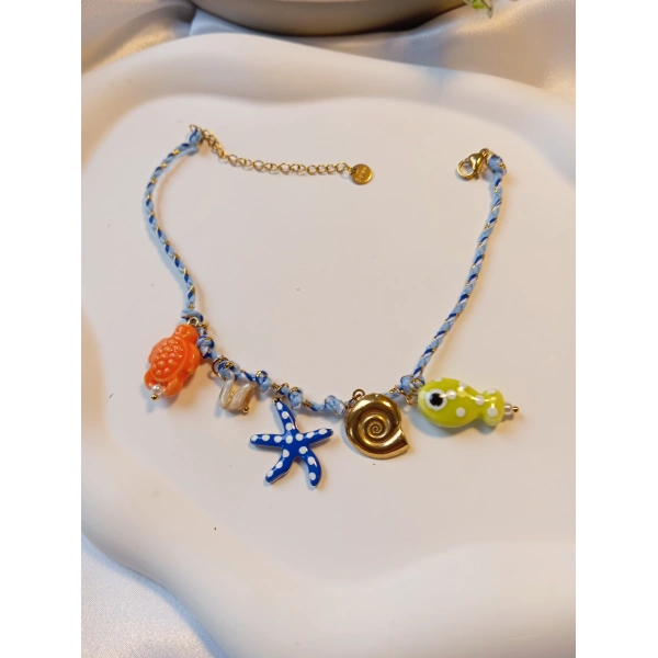 Euro Aksesuar Gold Çelik Marine Serisi Renkli Figürlü Halhal