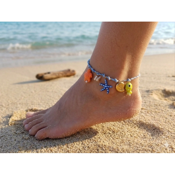 Euro Aksesuar Gold Çelik Marine Serisi Renkli Figürlü Halhal