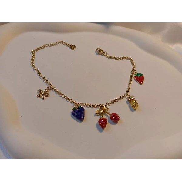 Meyve Figürlü Gold Kaplama Renkli Çelik Halhal (21-26 cm)