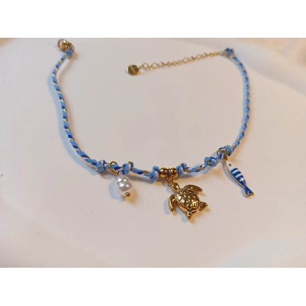 Euro Aksesuar Çelik 14 Ayar Altın Kaplama Marin Örgü Kordonlu Kaplumbağa Halhal (22-28 cm)