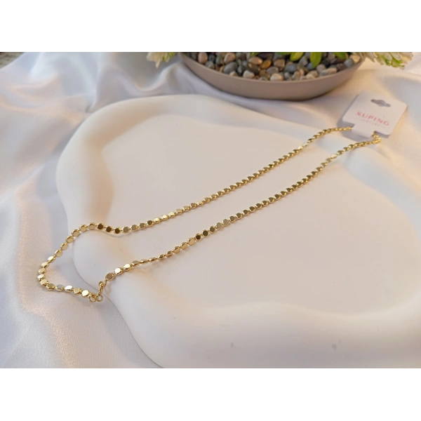 Euro Aksesuar Xuping 14 Ayar Altın Kaplama Minimalist Pullu Zincir Kolye (45cm)