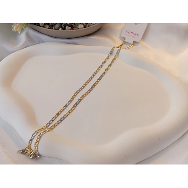 Euro Aksesuar Xuping 14 Ayar Altın Kaplama Çift Renkli (Gold-Silver) Zincir Kolye - 45 cm