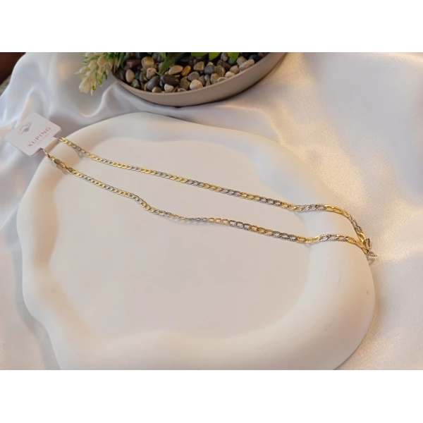 Euro Aksesuar Xuping 14 Ayar Altın Kaplama Çift Renkli (Gold-Silver) Zincir Kolye - 45 cm