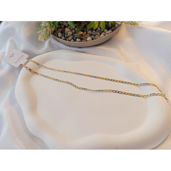 Euro Aksesuar Xuping 14 Ayar Altın Kaplama Çift Renkli (Gold-Silver) Zincir Kolye - 45 cm