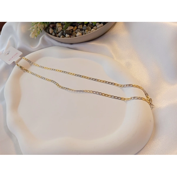 Euro Aksesuar Xuping 14 Ayar Altın Kaplama Çift Renkli (Gold-Silver) Zincir Kolye - 45 cm