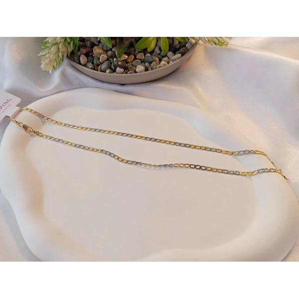 Euro Aksesuar Xuping 14 Ayar Altın Kaplama Çift Renkli (Gold-Silver) Zincir Kolye - 45 cm