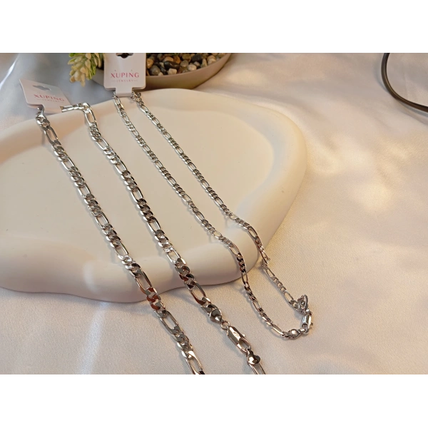 Euro Aksesuar Xuping Gümüş Renk Figaro Zincir Kolye - 50 cm (5 mm Kalın / 3 mm İnce Seçenekli)