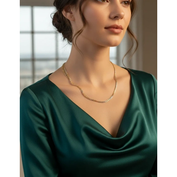 Euro Aksesuar Xuping 14 Ayar Altın Kaplama Çift Renkli (Gold-Silver) Zincir Kolye - 45 cm