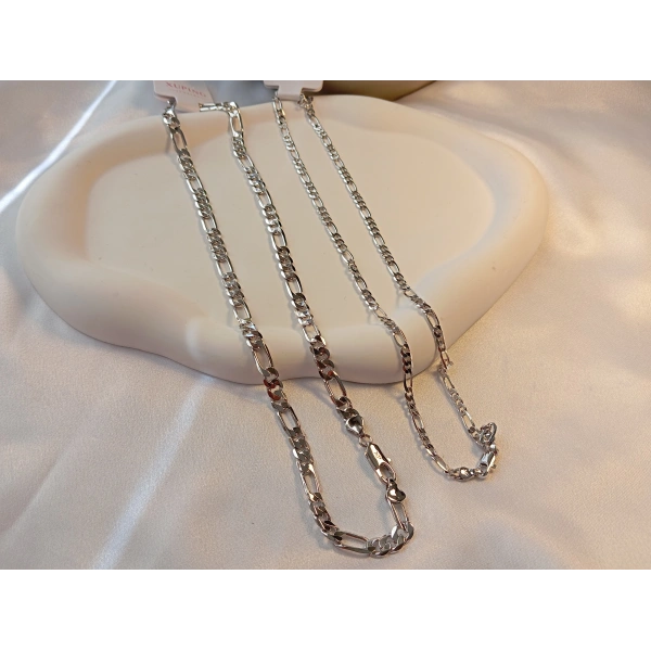 Euro Aksesuar Xuping Gümüş Renk Figaro Zincir Kolye - 50 cm (5 mm Kalın / 3 mm İnce Seçenekli)