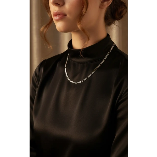 Euro Aksesuar Xuping Gümüş Renk Figaro Zincir Kolye - 50 cm (5 mm Kalın / 3 mm İnce Seçenekli)