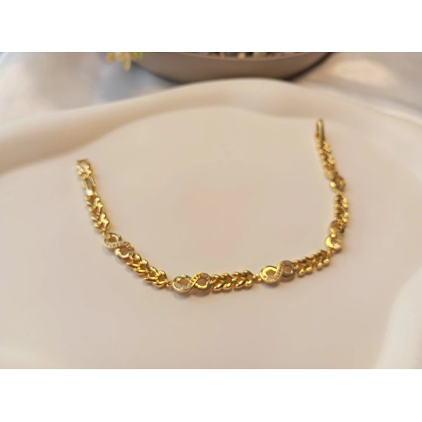 Xuping 14 Ayar Altın Kaplama Zirkon Taşlı Sonsuzluk Figürlü Zarif Bileklik (17-19 cm)